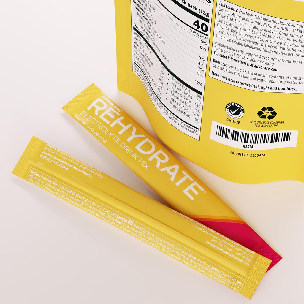 AdvoCare Rehydrate - Electrolyte Drink Mix - Includes Magnesium, Sodium, Potassium & Calcium - Antioxidant & Amino Acid Fortified - Hydration & Recovery - Mango Pineapple, 15 Stick Packs (6.3 oz)