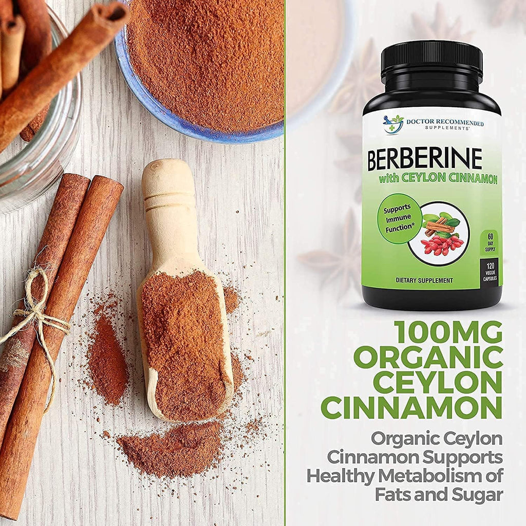 Berberine with Ceylon Cinnamon - 1200mg Berberine & 100mg Organic Ceylon Cinnamon - 120 Veggie Capsules, Healthy Immune System Cardiovascular Heart & Gastrointestinal Wellness (Pack of 2)