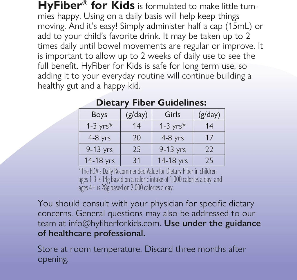 Medtrition HyFiber Liquid Fiber for Kids in Only One Tablespoon, Supports Regularity and Softer Stools, FOS Prebiotics for Gut Health, 6 Grams of Fiber, 32 Servings per Bottle