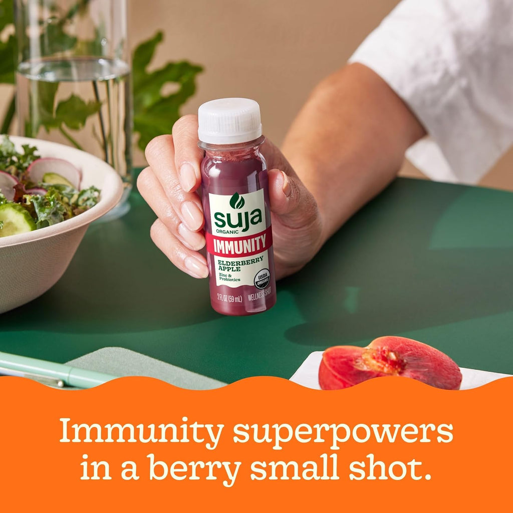 Suja Organic Immunity Elderberry Shot (90 Pack) with Turmeric and Ginger | Immunity Boost & Support | Functional Shots | Cold-Pressed Juice with Live Probiotics | Plant-Based & Gluten-Free