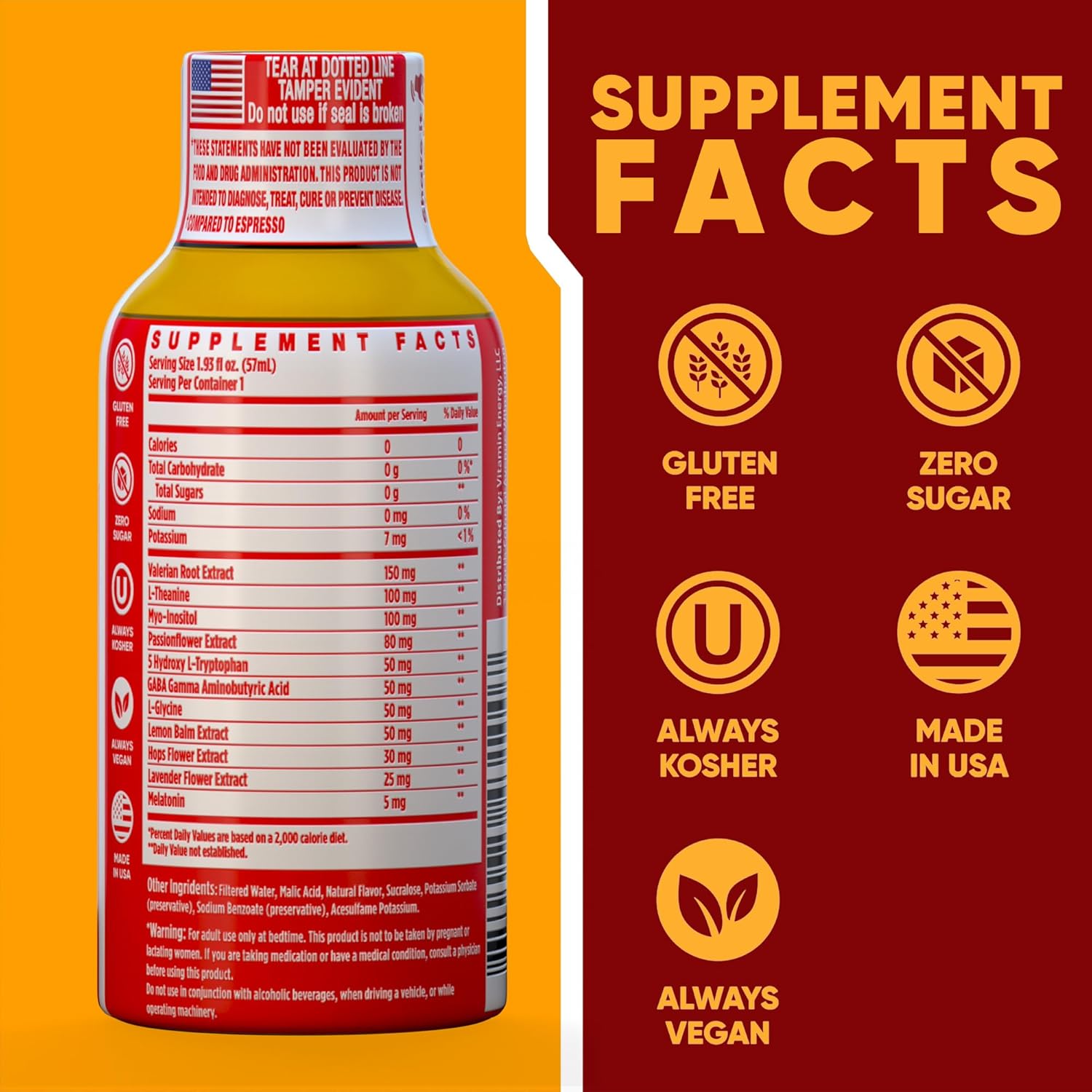 Vitamin Energy 8 Hour Sleep Shot Strawberry Lemonade 12 Pack, Melatonin, 5-HTP, GABA, Valerian, Lavender, Nighttime Relaxation & Sleep Support Supplement, Zero Sugar, Vegan, Gluten-Free, Kosher, 1.93 fl oz