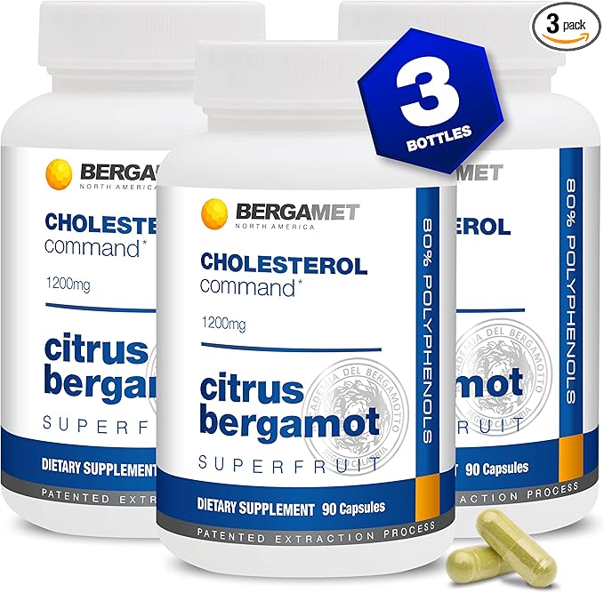 Cholesterol Command, Citrus Bergamot SuperFruit Supplement, 47% Bergamot Polyphenol Fraction (BPF) Patented Formula, Made in The USA, 3 Months, 270 Capsules - 3 Bottles