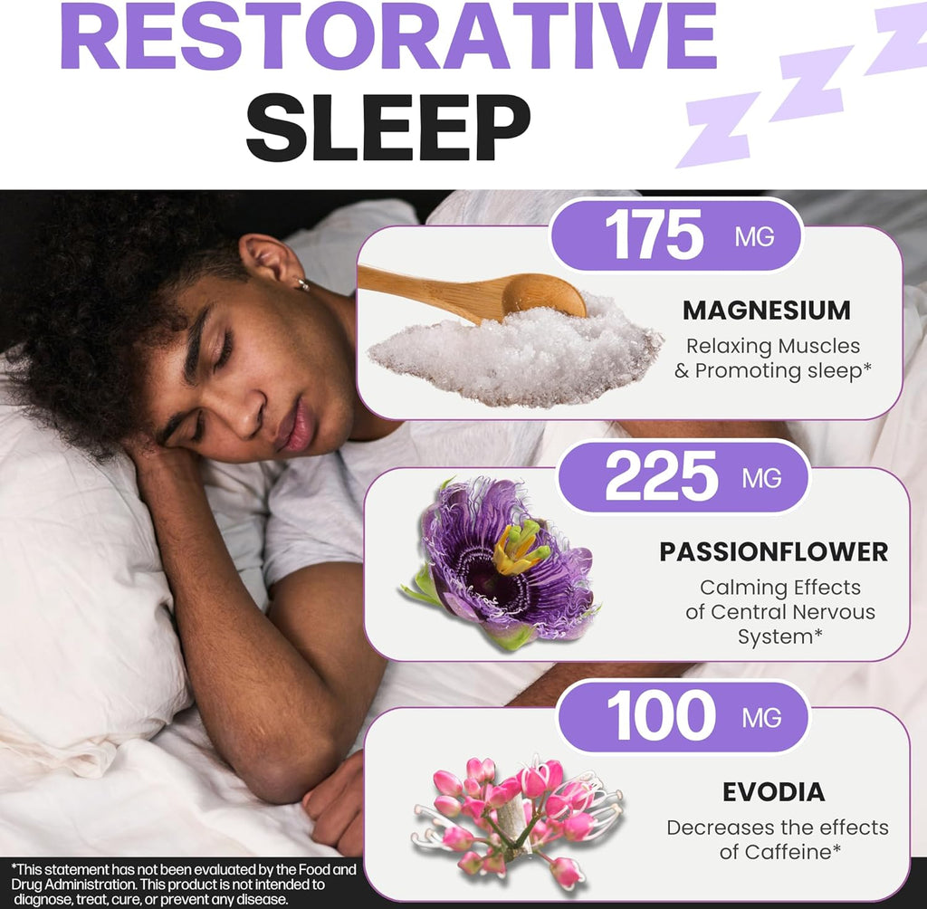 Life Happns Do Not Disturb Sleep Aid for Adults Natural Supplement with L-Theanine, Magnesium, Passion Flower & Evodia Fruit for Restorative Sleep Melatonin-Free, Non Habit-Forming, 60 Capsules