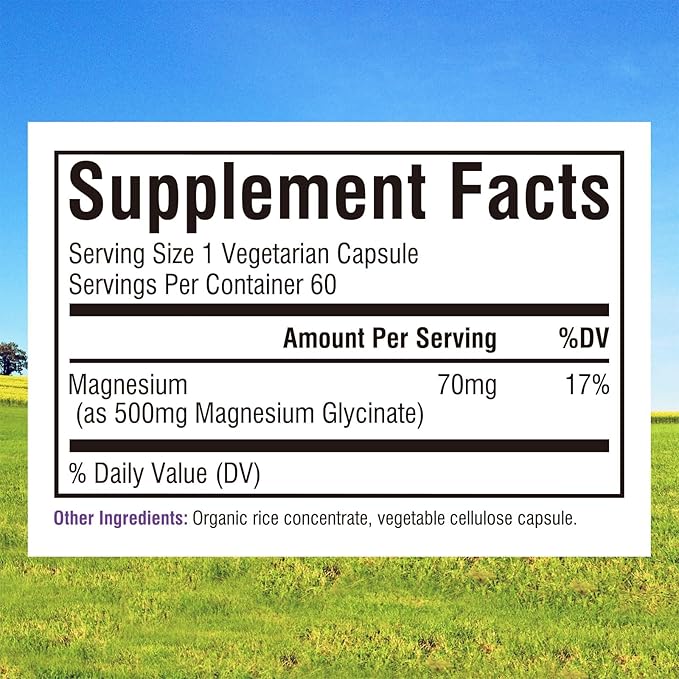 Innate Vitality Magnesium Glycinate 500mg | 70mg Elemental Magnesium Supplement - High Absorption, Non Buffered, Non-GMO & No Gluten - Vegan - Nerve Health - 60 Capsules (Pack of 1)