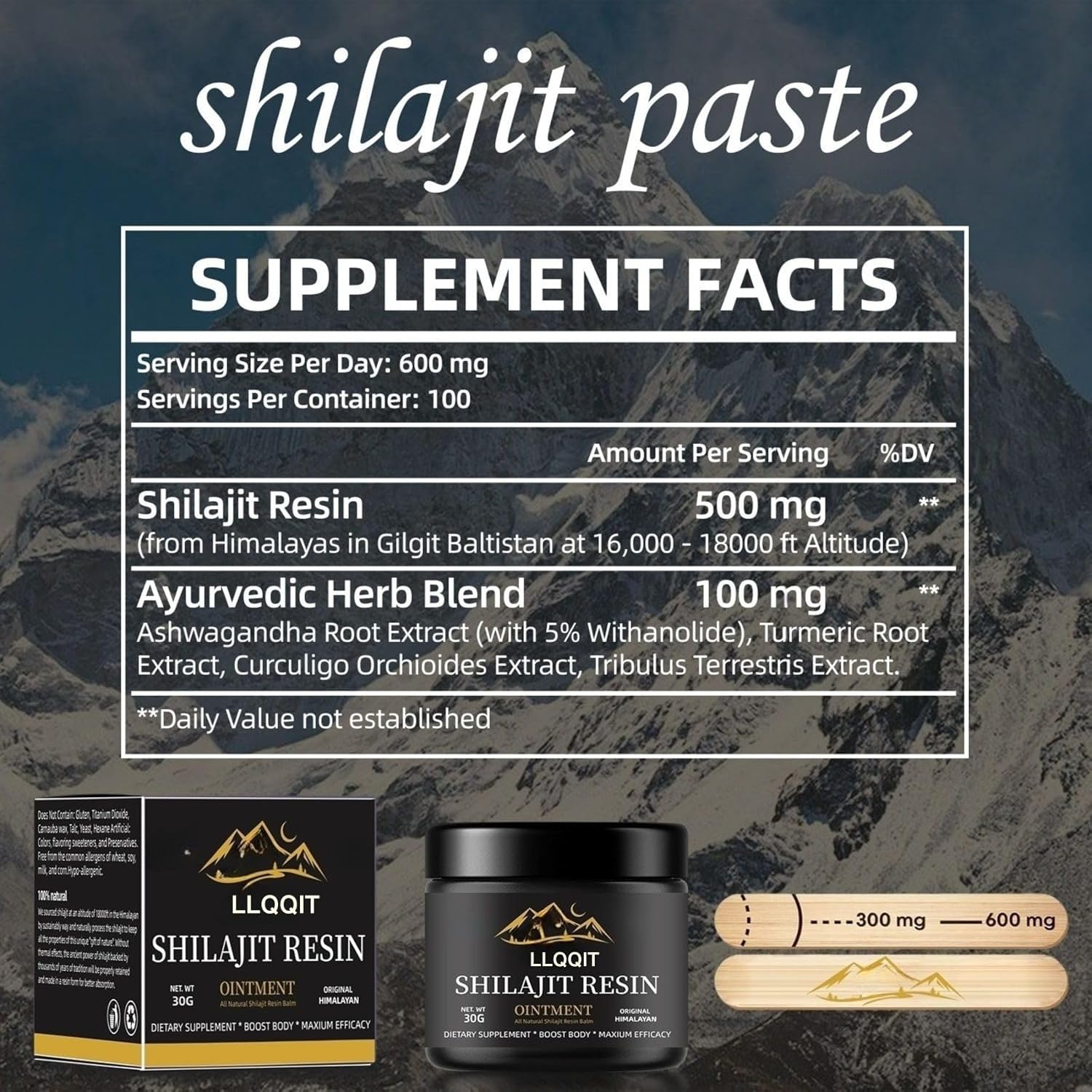 Pure Himalayan Shilajit Resin for Men & Women | Organic Shilajit Honey Resin with Fulvic Acid & 85+ Trace Minerals Complex for Energy Boost & Immune Support,Stamina and Muscle Building,600mg