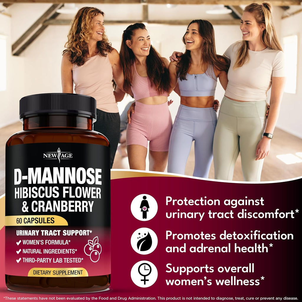 D-Mannose with Cranberry & Hibiscus - High Strength for Urinary Tract Health - Supplement for Women - Bladder, Liver & Microflora Support - Made in USA - Vegan, 60 Capsules