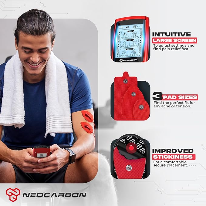 TENS Unit Muscle Stimulator, EMS Massager Machine for Shoulder, Neck, Sciatica and Back Pain Relief, Electronic Pulse Massage Physical Therapy, Red