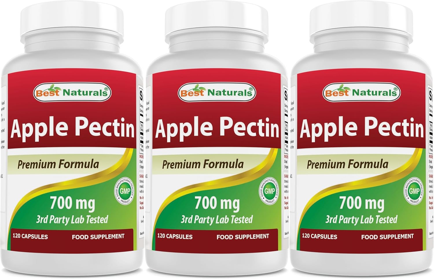 Best Naturals Apple Pectin 700 mg - Dietary Fiber - Intestinal Support - 120 Capsules (120 Count (Pack of 3))