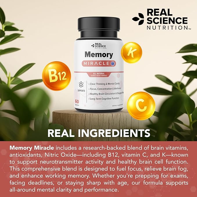 Offers Memory Miracle – Brain and Memory Support Supplement for Focus, Mental Clarity & Brain Health – Nootropic Brain Booster with Nitric Oxide – 60 Capsules
