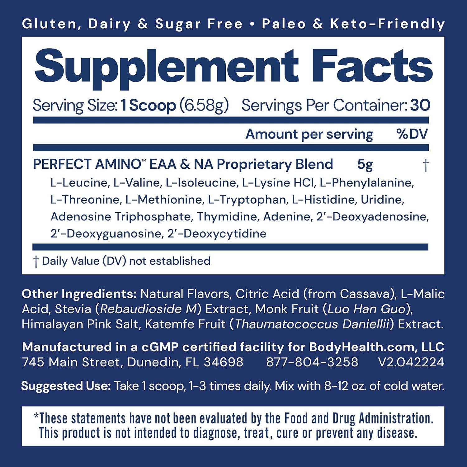 BodyHealth PerfectAmino Powder - BCAA and EAA Powder for Pre and Post Workout - Amino Acid Energy Drink for Men and Women to Support Lean Muscle and Recovery - Mixed Berry - 30 Servings