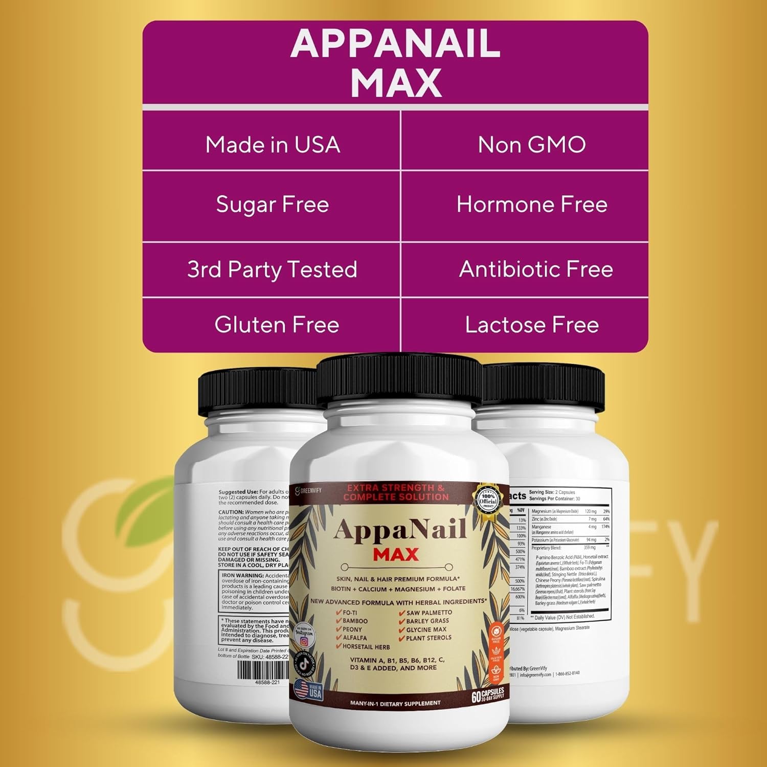 AppaNail MAX Hair Skin & Nail Supplement, 60 Capsules, with Biotin 5000mcg, Vitamins, Minerals & Herbal Complex (2)