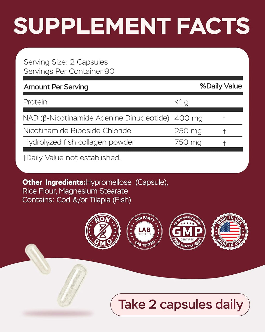 NMNH Supplement Alternative - NAD Supplement 1400mg Supports Healthy Aging Complex with Nicotinamide Riboside, Collagen Peptides - Powerful NAD+ Formula for Cellular Energy (180 Capsules)