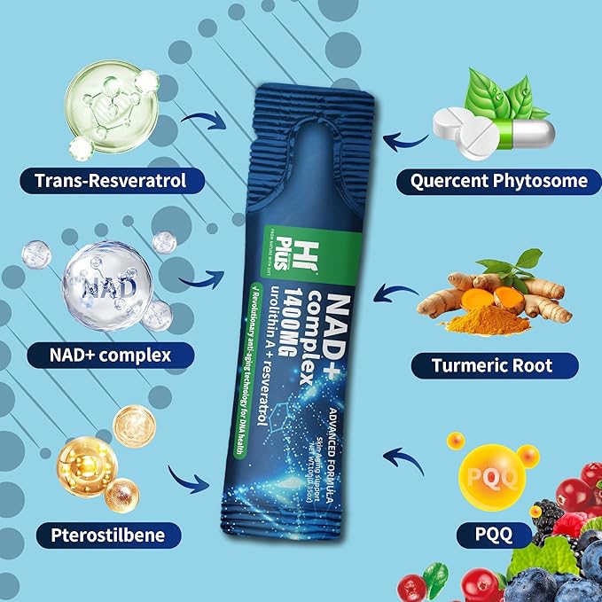1400mg NAD+ Liquid Supplement for Anti Aging and Cell Regeneration, Urolithin A, Premium Alternative Liposomal, Nicotinamide Riboside with Resveratrol, PQQ & CoQ10 - Advanced Cellular Energy, 20 Pack