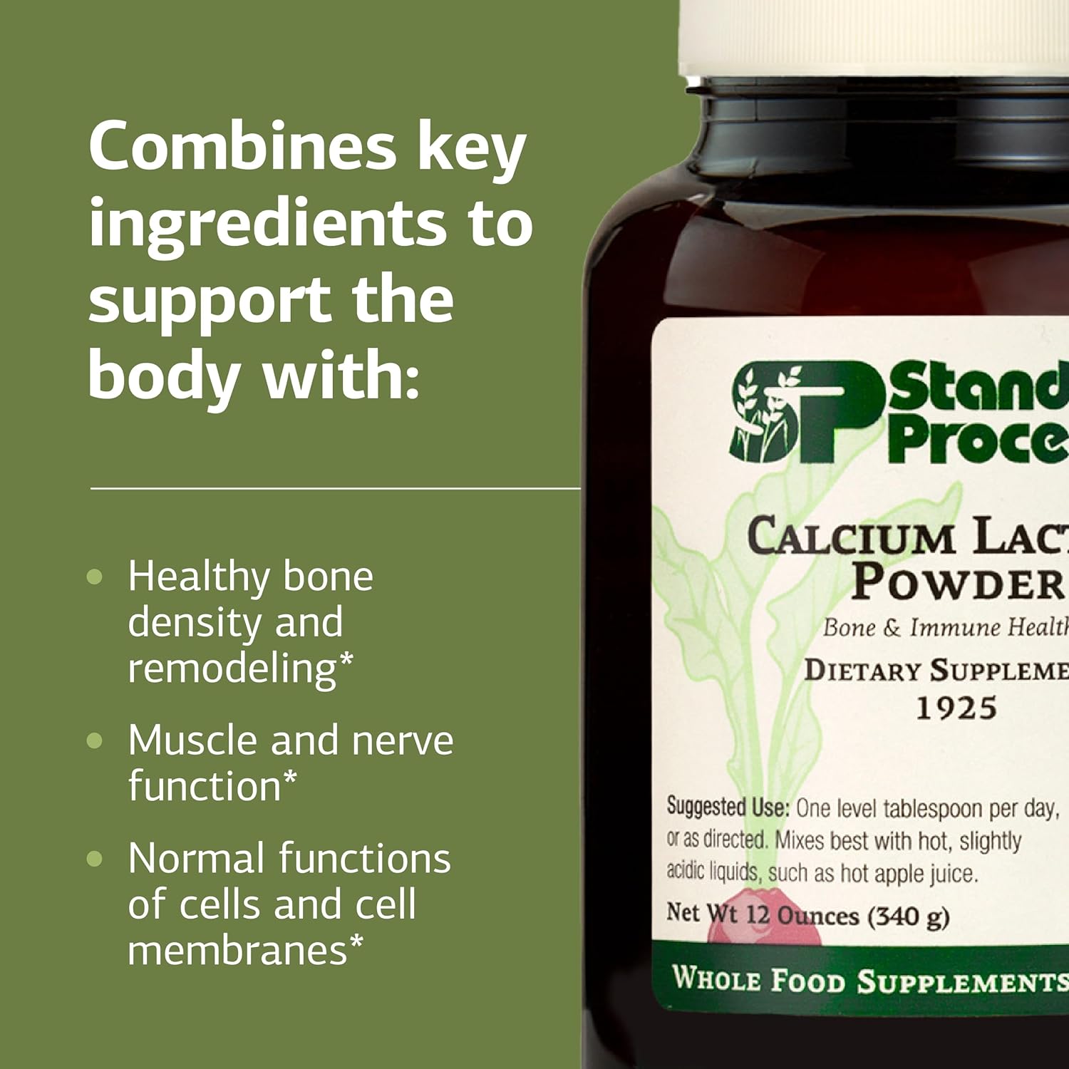 Standard Process - Calcium Lactate Powder - Bone Health & Immune Support - Calcium Magnesium Supplement for Bone Strength & Blood Health - Non-Dairy, Non-Soy & Gluten-Free - 12 oz