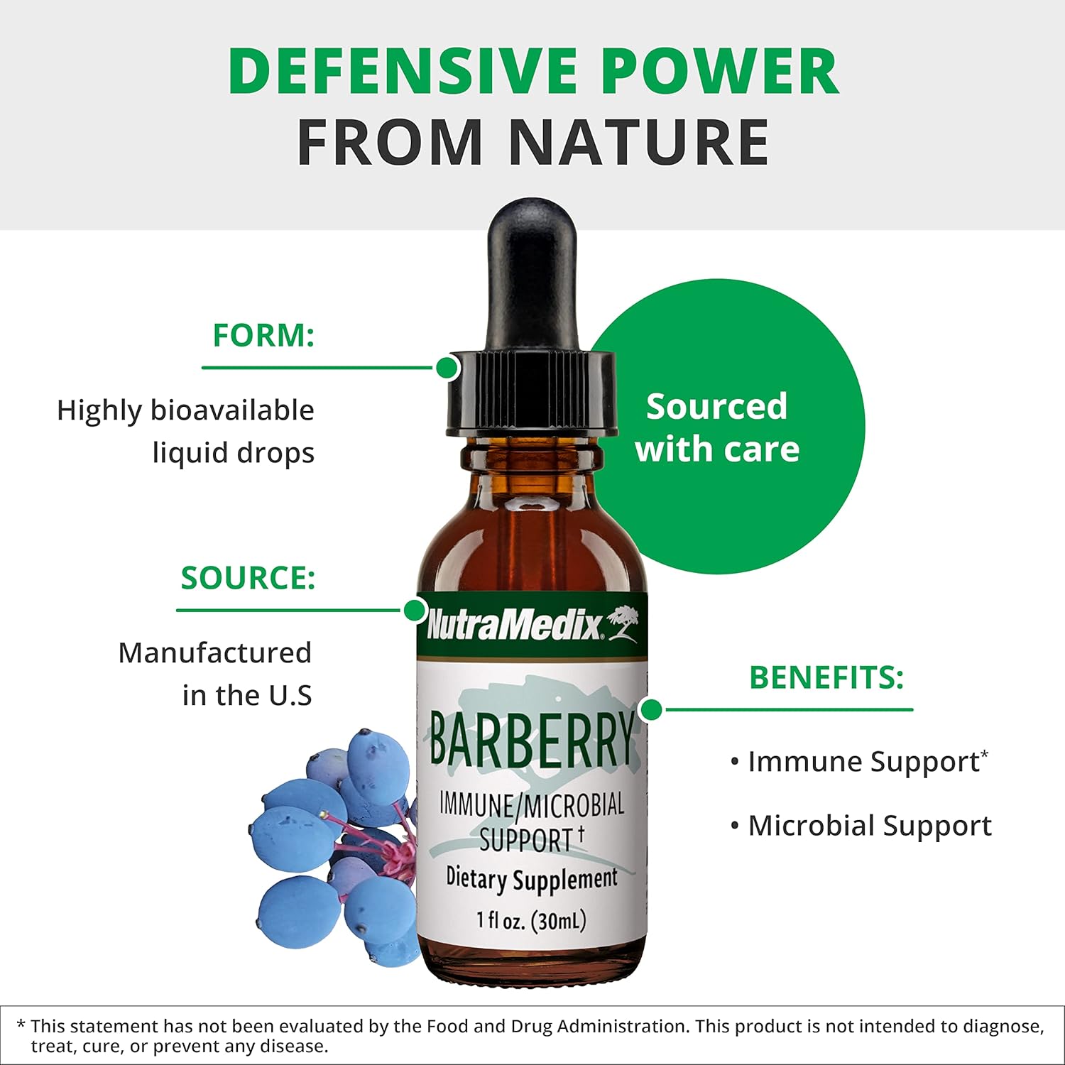 NutraMedix Barberry Immune Support & Antioxidants Supplement - Liquid Oregon Grape Root Extract for Gut Health, Immunity & Microbial Support - Herbal Tinctures for Immune Health (1oz / 30ml)