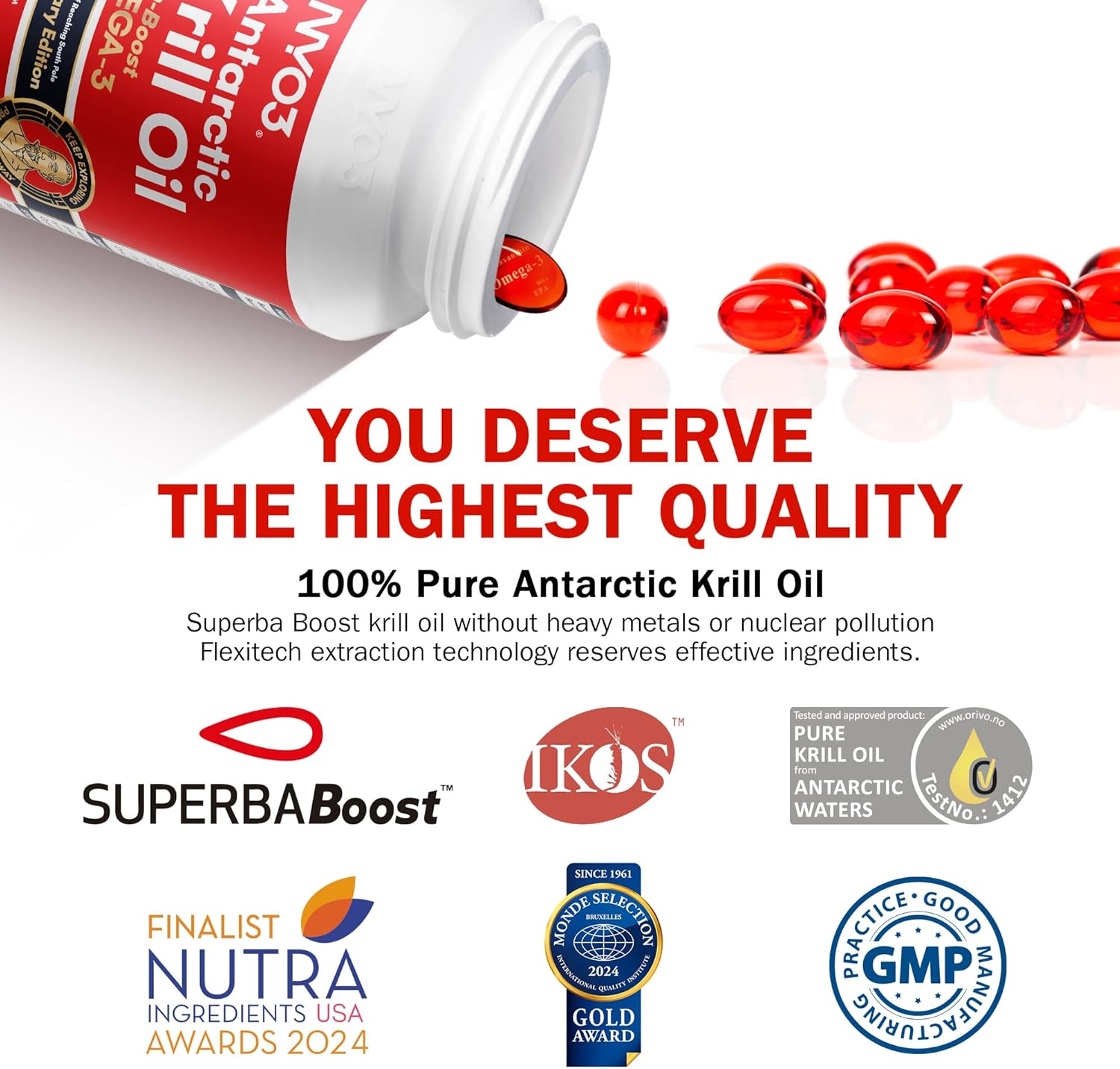 Krill Oil Omega 3 Supplement 1000mg 90 Softgels EPA & DHA, Pure Antarctic Krill Oil with Astaxanthin and 56% Phospholipids Laboratory Tested