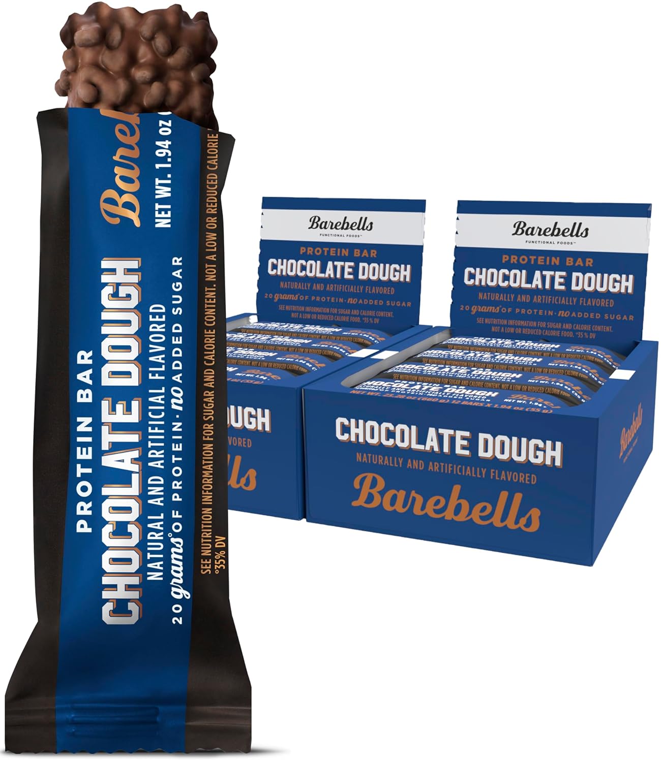 Barebells Protein Bars Brownie Dough - 12 Count, Pack of 2 - Protein Snacks with 20g of High Protein - Low Carb Protein Bar with 1g of Total Sugars - Perfect on The Go Low Carb Snack & Breakfast Bars