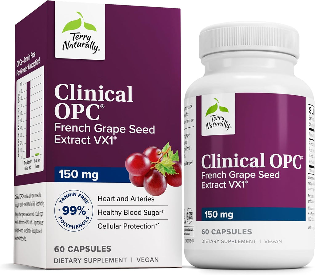 Terry Naturally Clinical OPC - Cardiovascular Health & Focus Support Supplement - Dietary Supplement with Grape Seed Extract & Sunflower Lecithin - Immune Support Supplement - 150 mg - 60 Capsules