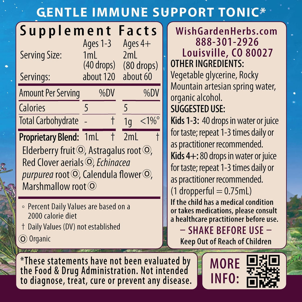WishGarden Herbs Daily Immune for Kids - Daily Immune Support Formula for Children, Herbal Immune Defense & Immune System Booster with Black Elderberry & Echinacea, Kids Immune Support Supplement, 4oz