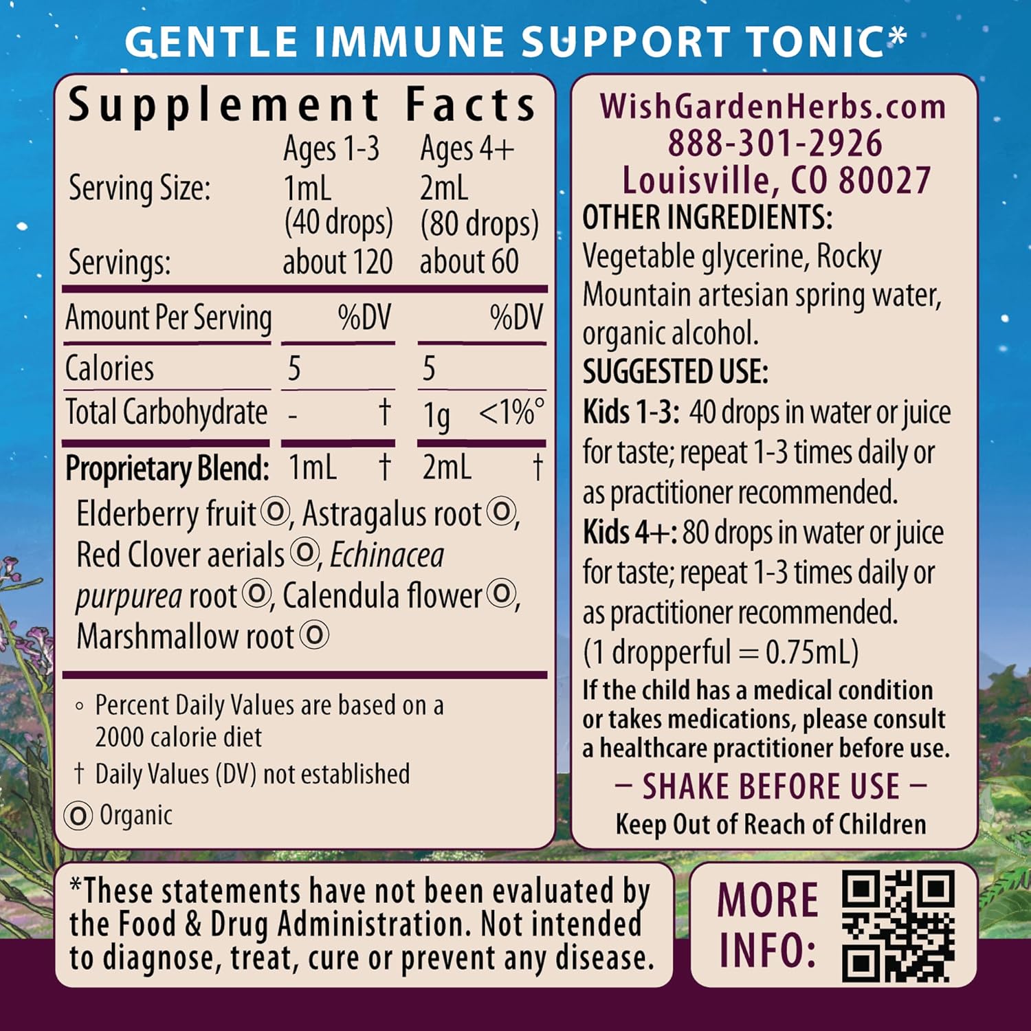WishGarden Herbs Daily Immune for Kids - Daily Immune Support Formula for Children, Herbal Immune Defense & Immune System Booster with Black Elderberry & Echinacea, Kids Immune Support Supplement, 4oz