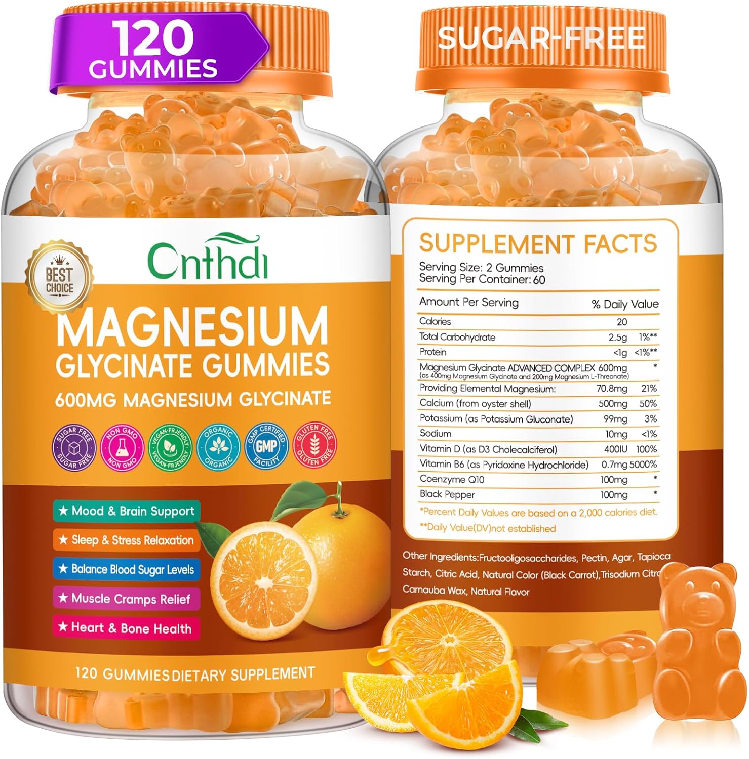 Magnesium Glycinate Gummies, High Absorption Magnesium Gummies with L-Threonate, Calcium, Vitamin B6, D3, Sugar Free Chews for Adults & Kids Relaxation, Stress Relief, Night Rest