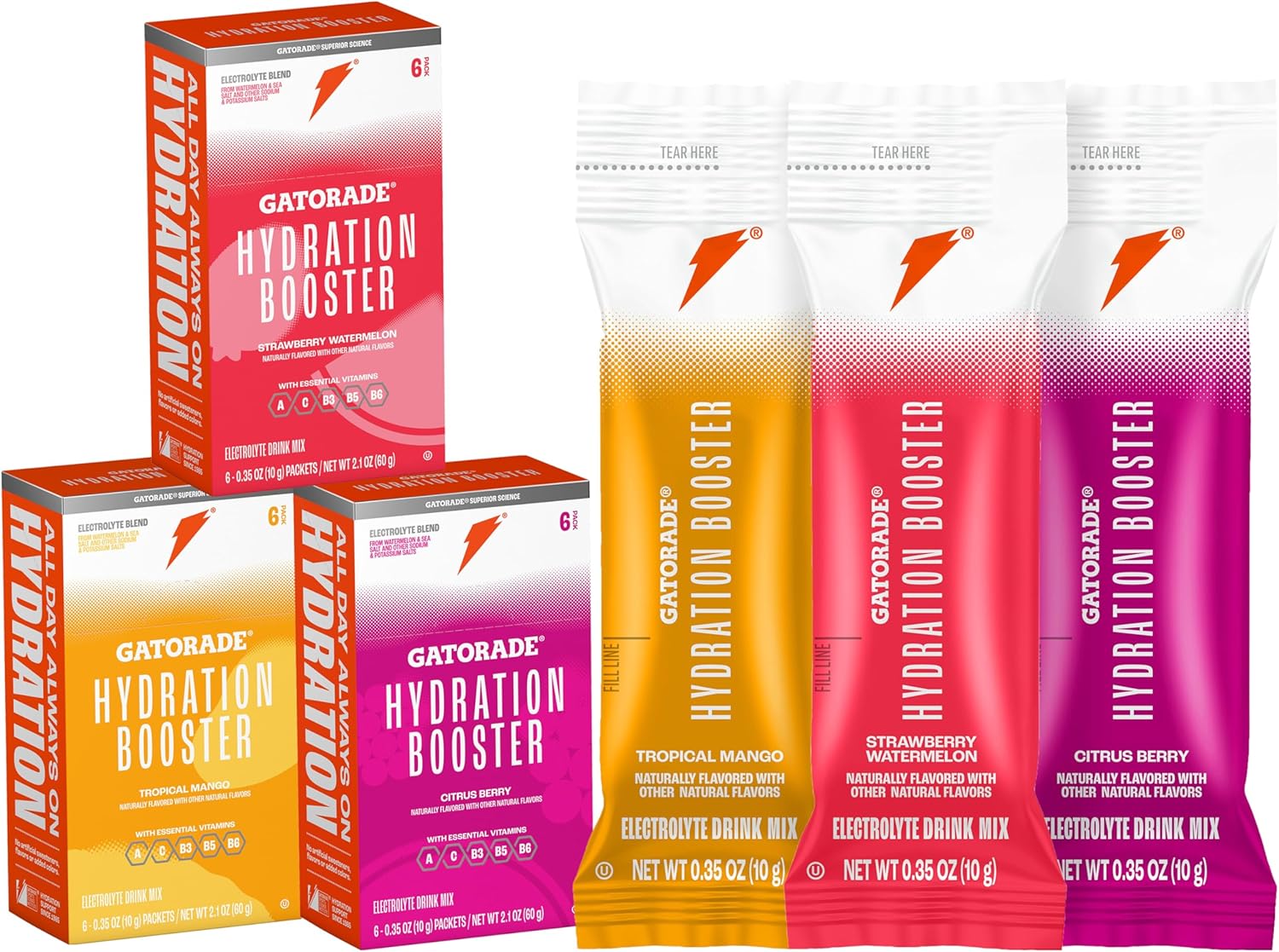 Gatorade Hydration Booster - All 3 Flavors (Strawberry Watermelon, Tropical Mango, Citrus Berry)