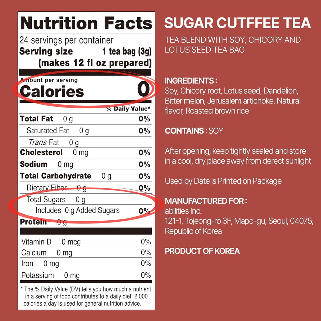 Odada Sugar Cutffee Tea - Zero Sugar, Caffeine-Free Korean Herbal Coffee Alternative, Bitter Melon & Chicory Root Blend for Post-Meal Lightness, Clean Balance & Daily Wellness, 24 Tea Bags