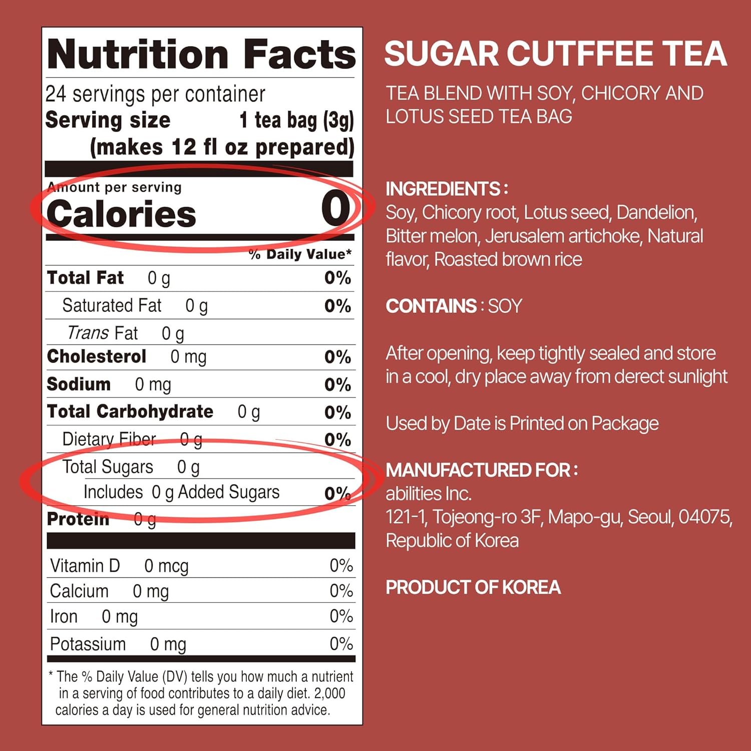 Odada Sugar Cutffee Tea - Zero Sugar, Caffeine-Free Korean Herbal Coffee Alternative, Bitter Melon & Chicory Root Blend for Post-Meal Lightness, Clean Balance & Daily Wellness, 24 Tea Bags