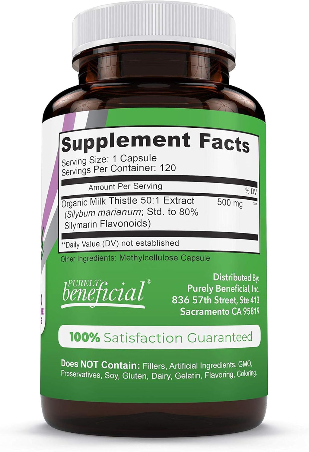 PURELY beneficial Organic Milk Thistle Capsules, 50:1 Milk Thistle Extract, Silybum Marianum 25000 mg Strength, Liver Cleanse & Antioxidant Support, 120 Veg Capsules, Vegan & Non-GMO