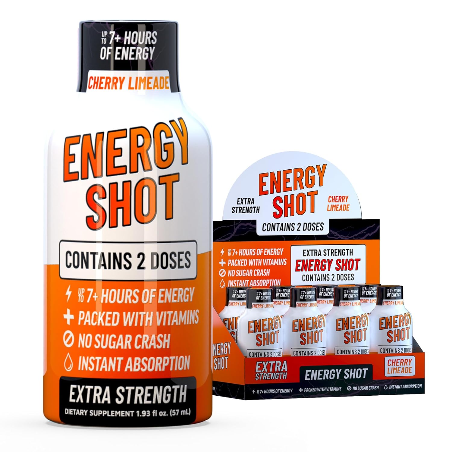 Cherry Limeade Extra Strength Energy Shot 8 pk – 260mg Natural Caffeine B12 B6 – Energy & Focus Support – 2 Servings Sugar Free Zero Calorie Green Tea B-Vitamins Electrolytes Vegan – 1.93 fl oz