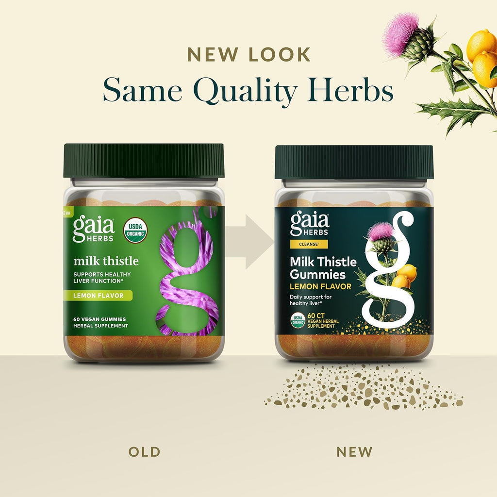 Gaia Herbs Milk Thistle Gummies - Herbal Supplement with Antioxidant Properties for Liver Health & Liver Detox - Lemon Flavored - 60 Vegan Gummies