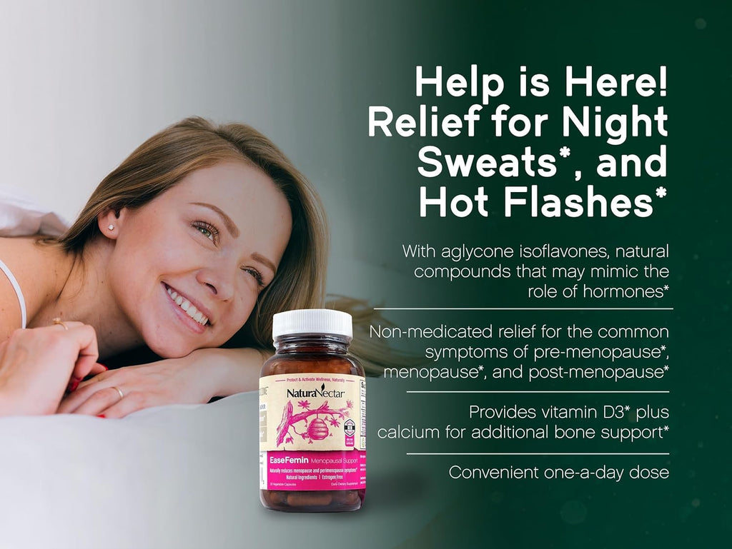 NaturaNectar - EaseFemin Menopausal Support Supplements for Women - Estrogen-Free Red Bee Propolis Capsules for Hot Flashes & Night Sweats - Natural and with Proprietary Calming Herbal Blend (30pcs.)