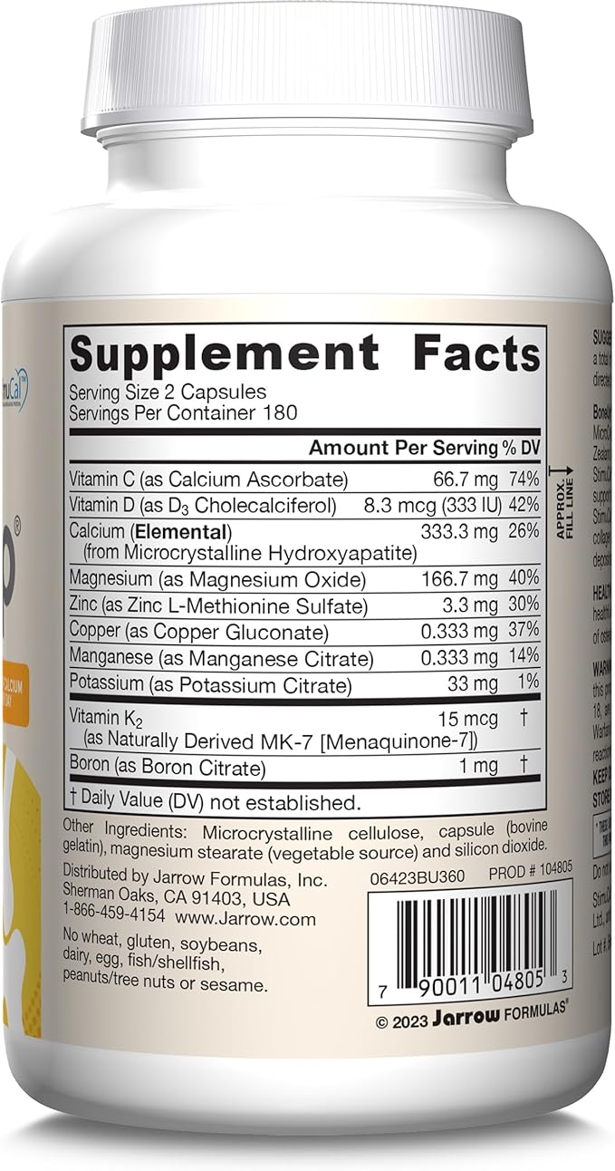 Jarrow Formulas BoneUp for Bone Density - Vitamin D3 and K2, Calcium Support, 360 Capsules, Promotes Skeletal Nutrition, Up to 60 Days Supply