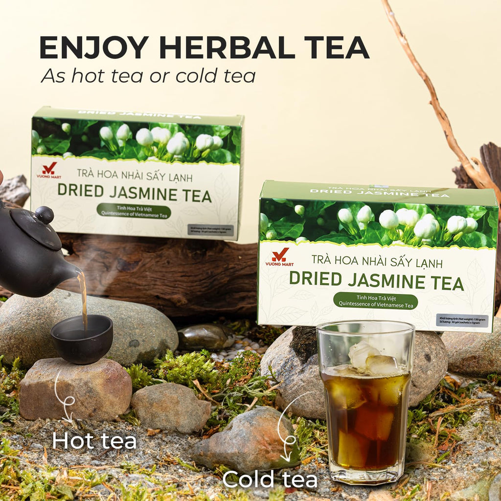 VUONGMART Dried Jasmine Buds Tea, 100% Hand Pick, Stevia, Honeyydew, Heat Pump Drying, Organic Herbal Tea, 30 Tea Bags, Gluten Free, Dairy Free, Sugar Free & Natural, Energy Boost & Health Support