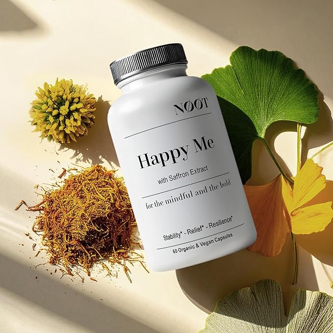 NOOT Happy Me – Natural Mood Support Supplement for Women and Men, Saffron Supplement, Rhodiola & Maca Adaptogens for Calm, Focus & Emotional Balance, Happy Pills, Vegan, Plant-Based, 60 Capsules