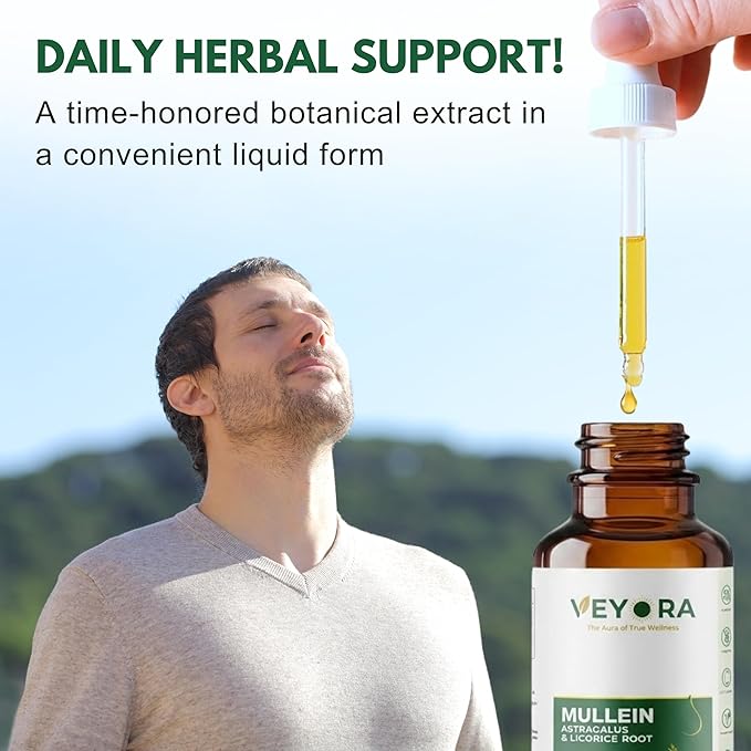 Mullein Leaf Drops with Astragalus & Licorice Root - 4 fl oz Liquid Supplement - Herbal Extract Drops - 1200mg Per Serving - Vegan, Non-GMO, Gluten Free - 120 Servings
