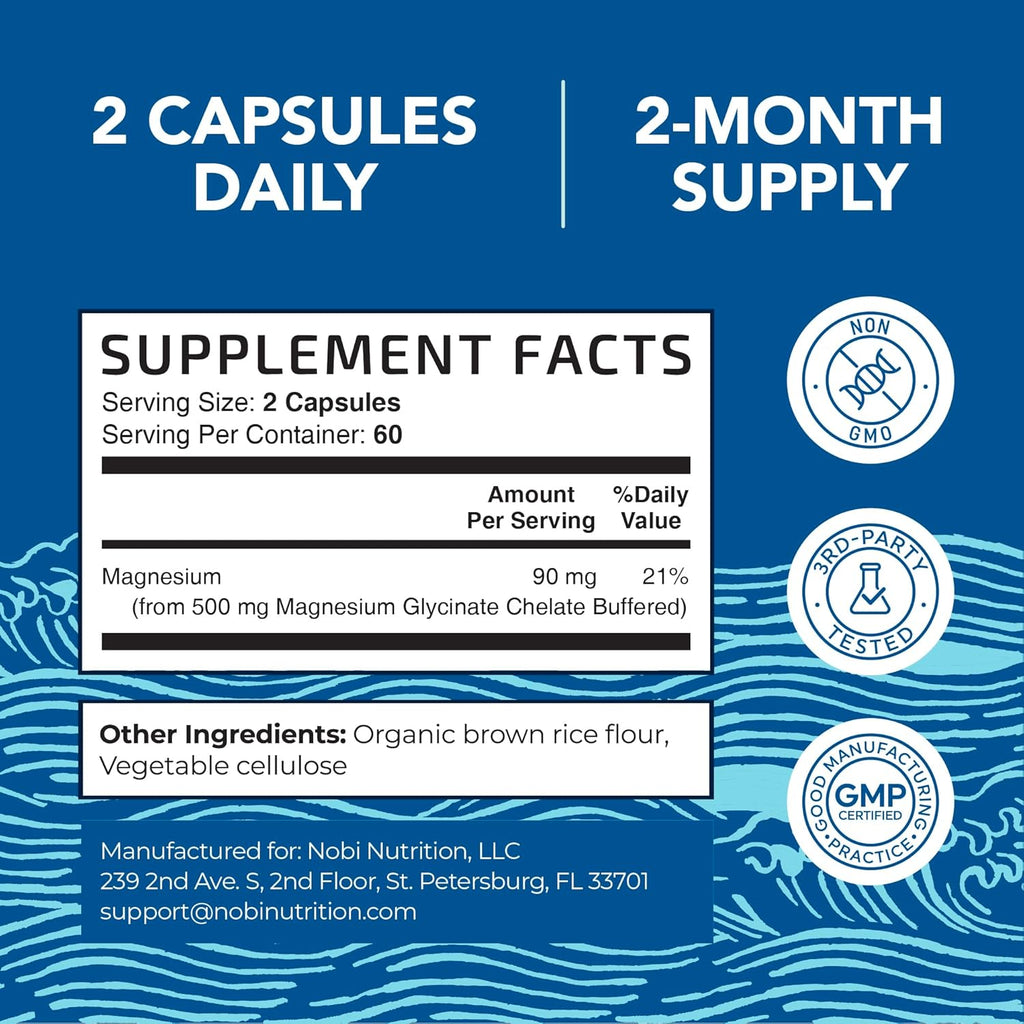 Magnesium Glycinate 500mg | High Absorption | Chelated for Muscle Relaxation, Bones, Heart, Nerve, Sleep & Calm Support for Women & Men | Magnesium Chelate Supplement & Bisglycinate Complex | 120ct