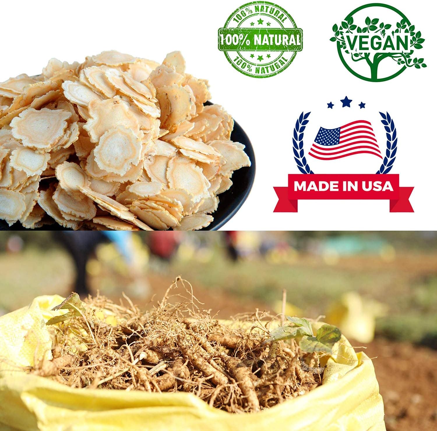 American Ginseng Slices from Wisconsin, DOL American Wisconsin Ginseng Slices Root for Tea, Energy for Men Women Mental Health Boosts Immunity, Gluten Free, 花旗參/西洋參 Small Round 1 Box of 4 Ounces