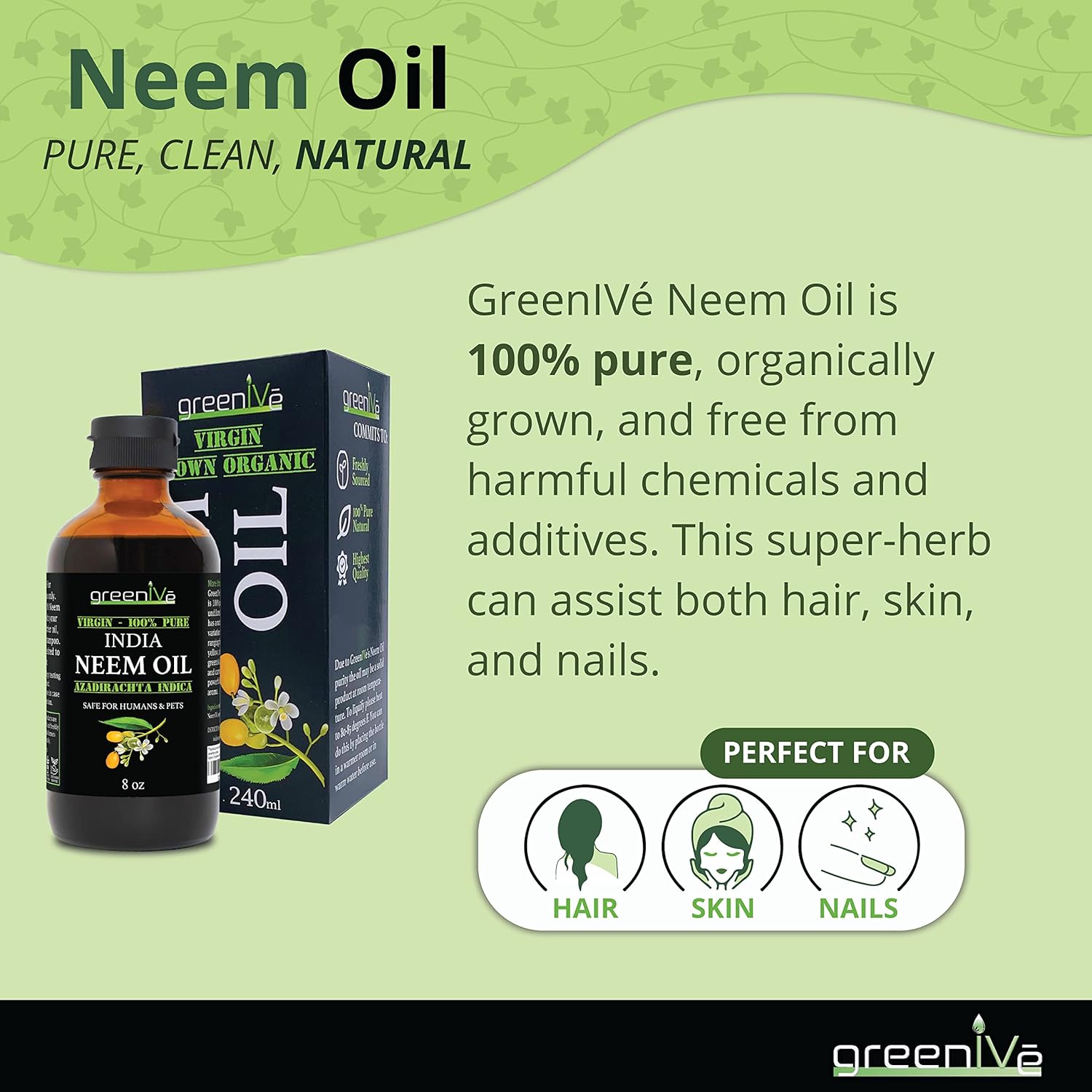 GreenIVe - Neem Oil - 100% Organically Grown Neem Oil - Cold Pressed Virgin Neem Oil - Exclusively on Amazon (16 Ounce)