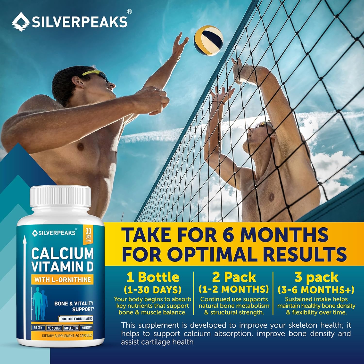Calcium Supplement with Vitamin D3 and Zinc for Bone Health – Supports Bone Strength & Density – Gentle Non-Constipating Mineral & Amino Acids Blend for Women & Men - 60 Capsules (30 Day Supply)