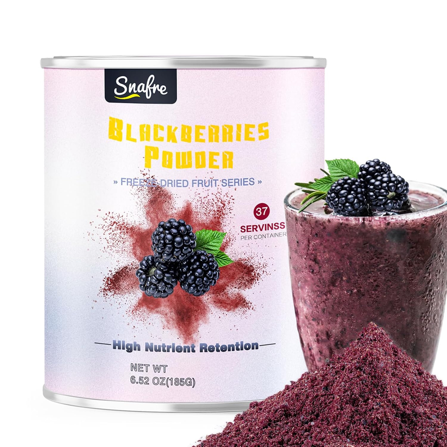 Blackberry Powder Black Raspberry Powder, Frozen Blackberries Powde-r, Blackberry Powde-r, 6.52OZ/185G No Sugar or Added, For Baking, Dressing, Smoothies, Beverages, Cereals, Yogurt