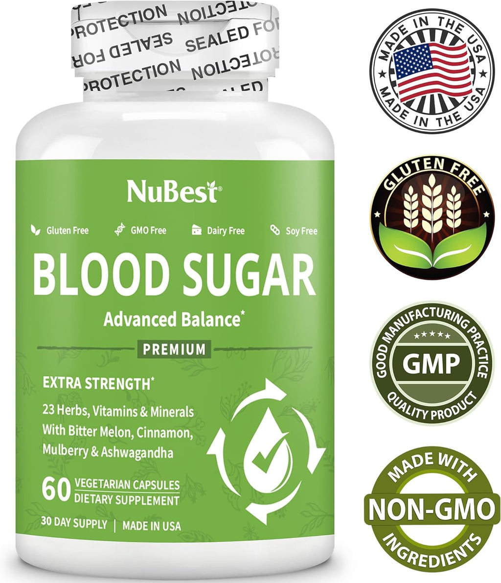 Blood Sugar - Advanced Formula with Bitter Melon, Ashwagandha, Cinnamon, Chromium, Magnesium, Vitamins, Alpha Lipoic Acid, Cayenne Pepper & More | 60 Capsules | 1 Month Supply