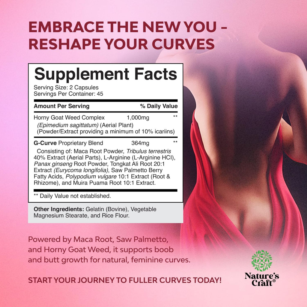 Better Butt and Breast Enhancement Pills - Potent Herbal Breast and Butt Enhancement Pills with Horny Goat Weed for Women Complex with Panax Ginseng Saw Palmetto and Maca Root for Women - 90 Count