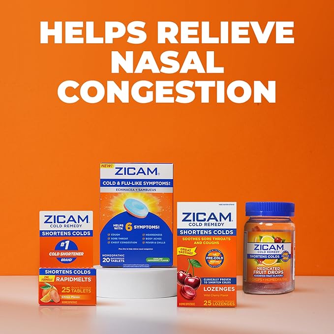 Zicam Zinc Cold Remedy RapidMelts,Citrus Flavor, Homeopathic, Pre-Cold Medicine, Shortens Cold Duration, 25 Count