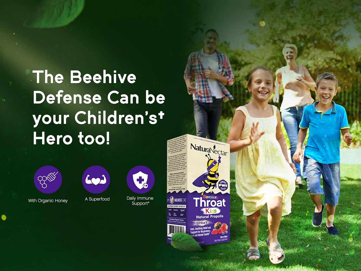 NaturaNectar Exclusive Kids Propolis Throat Spray, BeeHero Berry Blast Flavor (3 Packs)