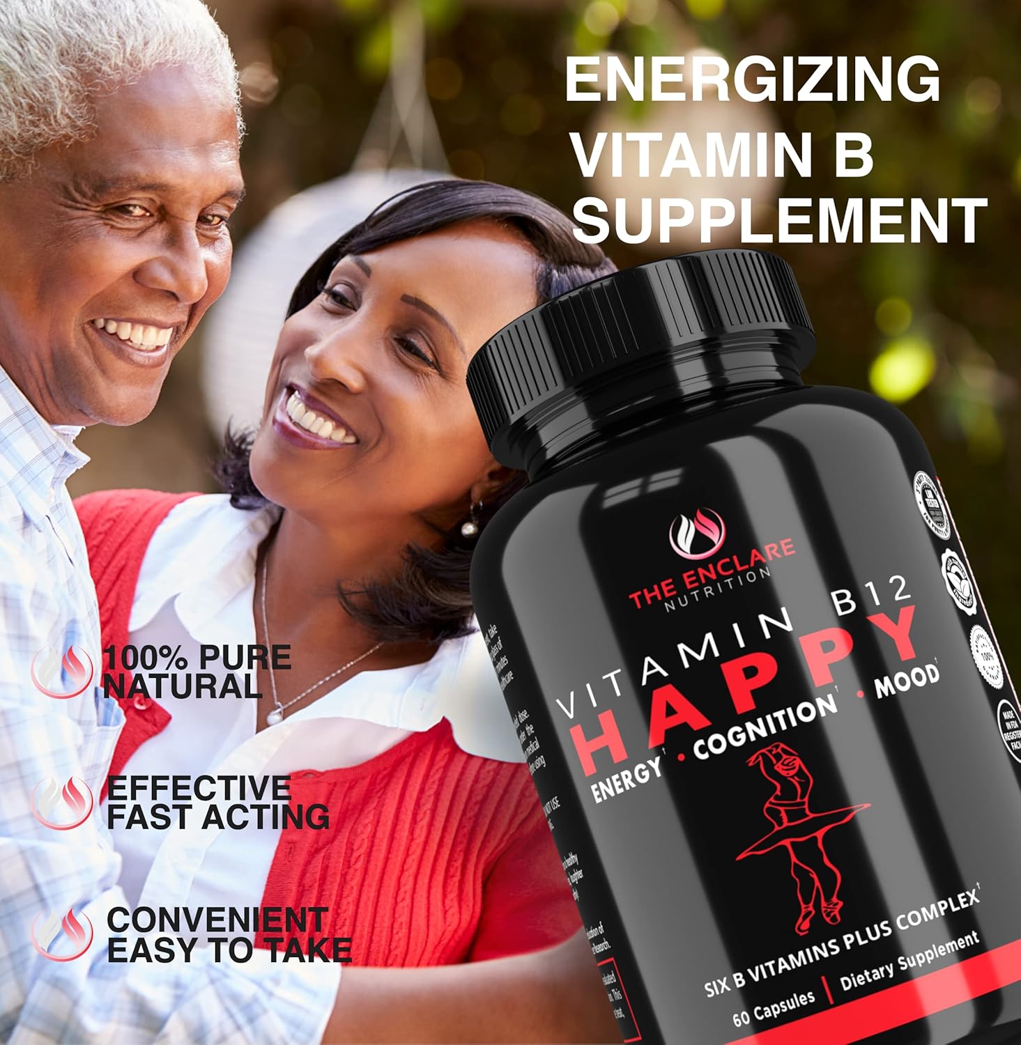 THE ENCLARE NUTRITION Vitamin B12 - B Complex Vitamins Supplement-Energy Metabolism, Nervous System Support, Brain, Heart, Tissue Health with Vitamin C & B(1,2, 3,5,6,7,8,9,12) Vegan Max Strength (3)
