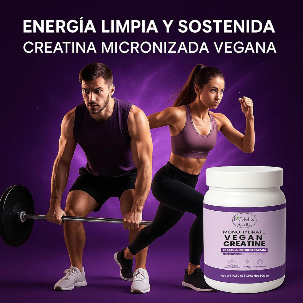 BIOMIX HEALTH & BEAUTY Premium Vegan Micronized Creatine Monohydrate — 300 g (60 Servings) — Gluten-Free, Non-GMO, Ultra Absorption