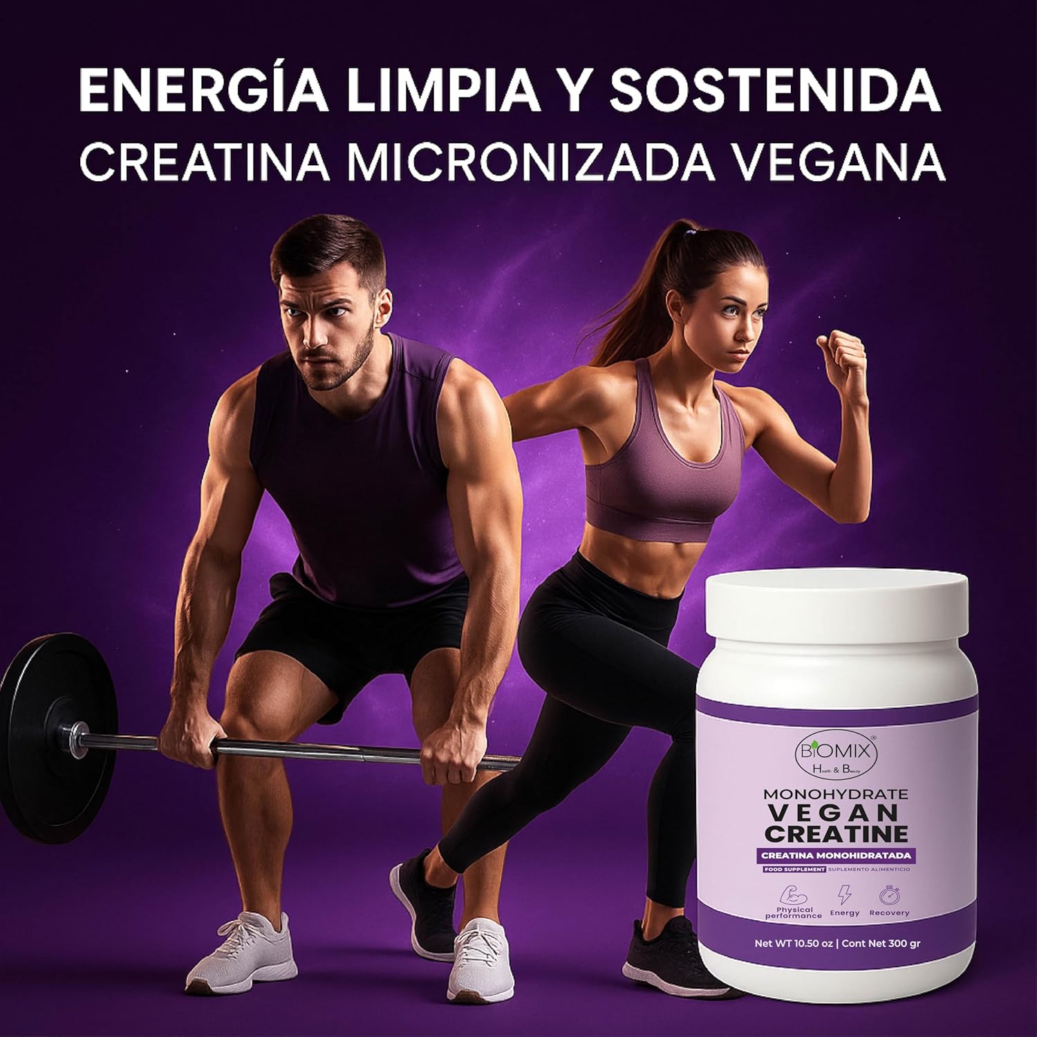 BIOMIX HEALTH & BEAUTY Premium Vegan Micronized Creatine Monohydrate — 300 g (60 Servings) — Gluten-Free, Non-GMO, Ultra Absorption