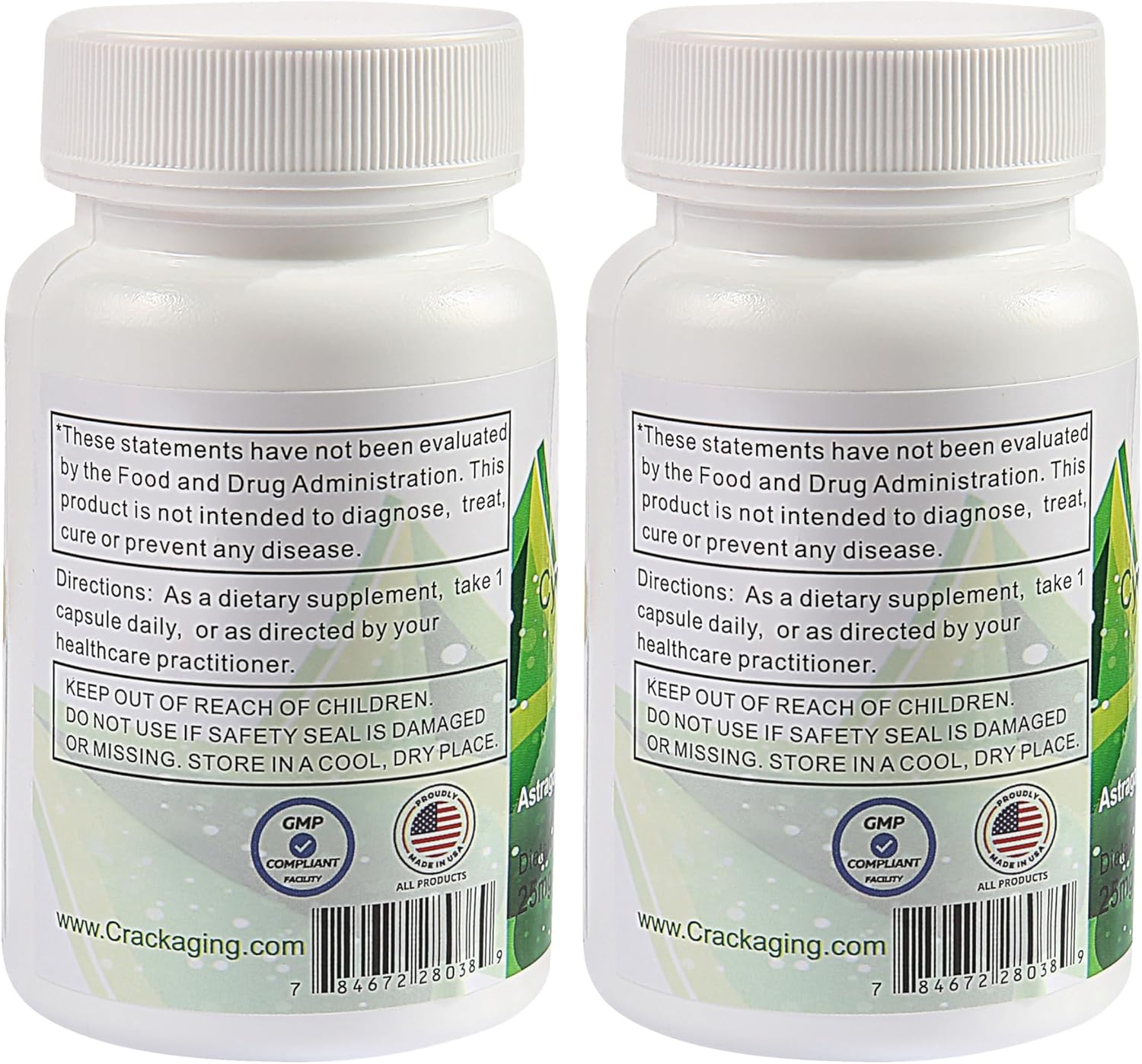 Crackaging Cycloastragenol 98% 25mg | Telomere activator Supplements | Telomere lengthening Supplements | Cell Rejuvenation | 60 Capsules in 2 Bottles