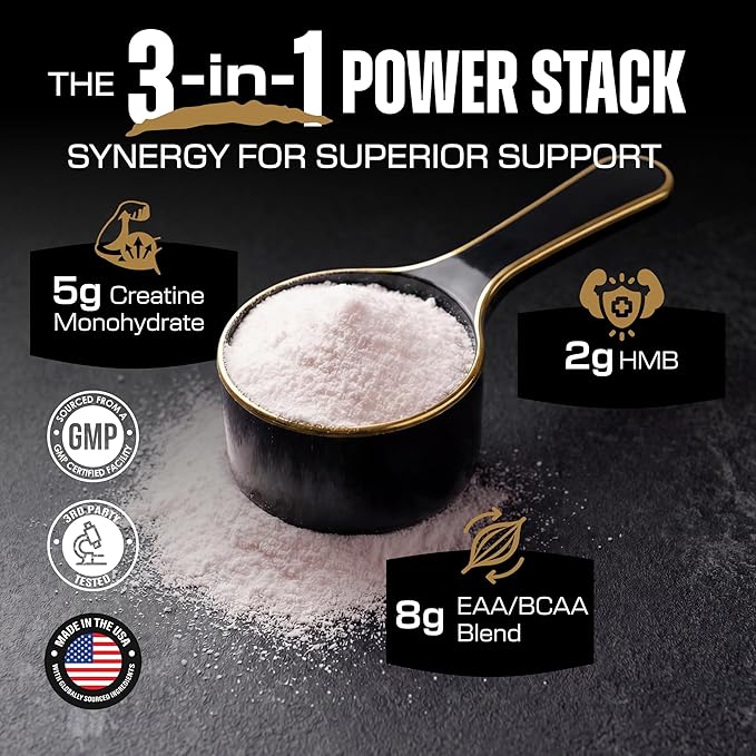 Creatine HMB Supplements for Men and Women w/Essential Amino Acids | EAA & BCAA Powder Mix | Creatine Monohydrate Powder and HMB | EAAS & BCAAS | Made in USA & 3rd Party Tested